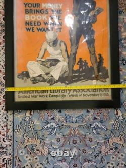 Original WWI 1918 American Library Assoc HEY FELLOWS Framed Propaganda Ad Poster