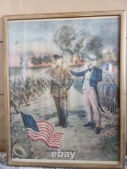 Original WWI Poster Pershing in France Berlin or Bust E. G. Renesch Chicago