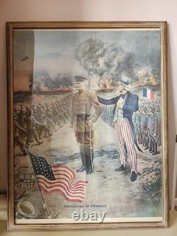 Original WWI Poster Pershing in France Berlin or Bust E. G. Renesch Chicago