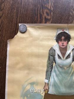 Original WWI Red Cross Poster Hold Up Your End W. B. King Nurse 1918 War Fund