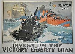 Original WWI They Kept The Sea Lanes Open Victory Liberty Loan Poster Linen #1