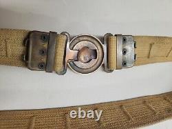 Original WWI US Army MILLS M1907 Officers Khaki Canvas Belt & Buckle