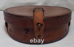 Original WWI US Army Model 1913 Hand Fuze Setter Leather Drum Carry Case by CWA