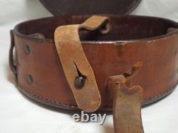 Original WWI US Army Model 1913 Hand Fuze Setter Leather Drum Carry Case by CWA