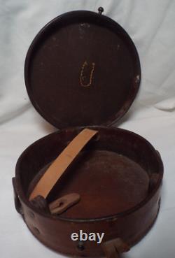Original WWI US Army Model 1913 Hand Fuze Setter Leather Drum Carry Case by CWA