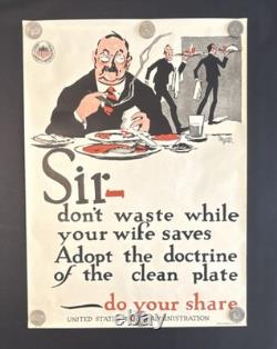 Original WWI US Poster'Adopt the Doctrine of the Clean Plate' 21x29