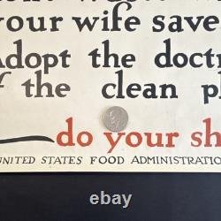 Original WWI US Poster'Adopt the Doctrine of the Clean Plate' 21x29