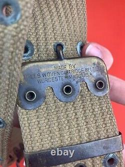 Original WWI US Webbed Pistol Belt With Sword Hanger Uncommon Doughboy 1918