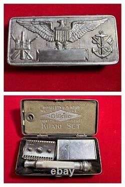 Original WWI World War 1 WW1 Patriotic US United Stated Army Gillette Razor Set