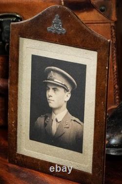 Original World War I Antique Leather Framed Photograph Portrait British Soldier