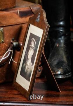 Original World War I Antique Leather Framed Photograph Portrait British Soldier