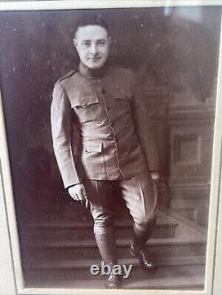 Original World War I wooden framed & matted Candid 3 photos of young US soldier