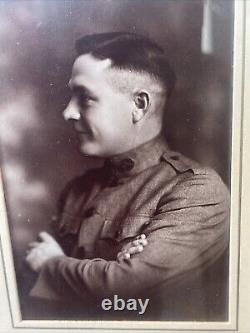 Original World War I wooden framed & matted Candid 3 photos of young US soldier