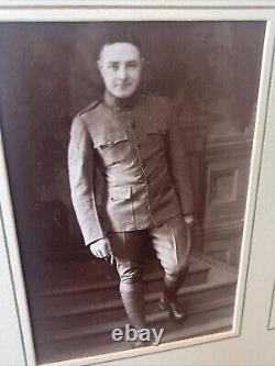 Original World War I wooden framed & matted Candid 3 photos of young US soldier