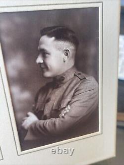 Original World War I wooden framed & matted Candid 3 photos of young US soldier