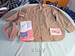 Original Ww1 Us Army Field Gear 2 Hats Shirt 2 France Souvenirs Group Of 5 Items