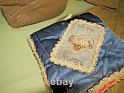 Original Ww1 Us Army Field Gear 2 Hats Shirt 2 France Souvenirs Group Of 5 Items