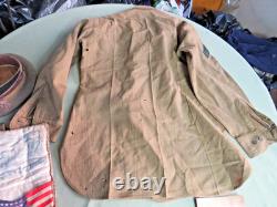 Original Ww1 Us Army Field Gear 2 Hats Shirt 2 France Souvenirs Group Of 5 Items