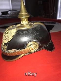 Original Wwi German Prussian Officers Spiked Pickelhaube Helmet