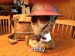 Original ww1 Advanced Sector Trench Art dough boy Helmet With Gas Mask and bag