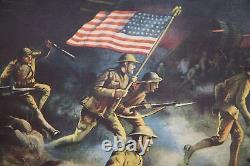 Over the Top Antique World War One Illustration Art Poster Print WWI Scene