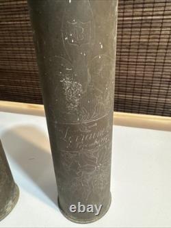 Pair Highly Decorated Dated 1917 WW1 Trench Art Brass 75MM