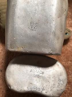 Pre-WW1 US Army Model 1910 Rimmed Eagle Snap Canteen Cover With'18 Canteen & Cup