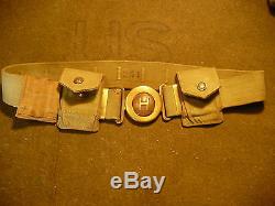Pre-WWI US Army M-1910 (H) Garrison Belt & 2 Rimmed Eagle Snaps 03 Rifle Pockets