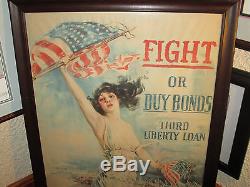 Rare 1917 Us World War One Poster Fight Or Buy Bonds Third Liberty Loan 20x30