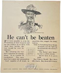 RARE Collectable 1917 WWI He Can't Be Beaten Liberty Loan Poster