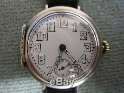 RARE VINTAGE GENTS MILITARY WW1 ROLEX TRENCH WATCH IN SILVER WORKING CONDITION