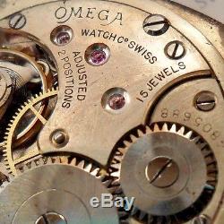 RARE Vintage WWI 1915 Men's Omega 15J Sterling Silver Wire Lug Trench Watch Runs