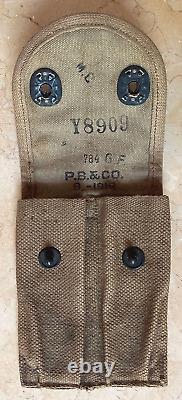 RARE! WW1 US ARMY/US MARINE CORPS M1911 45 CAL. P. B. &CO. 8-1918 ID'd AMMO POUCH