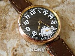 ROLEX 9ct ROSE GOLD WW1 OFFICERS MILITARY TRENCH WATCH WITH SCREW BACK CASE