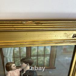 Rare 1914 WW1 Antique US Navy Sailor Hold Little Girl Guilted Gold Framed Print