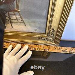 Rare 1914 WW1 Antique US Navy Sailor Hold Little Girl Guilted Gold Framed Print