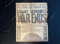Rare 1918 WW1 Newspaper Germany Surrenders, WAR ENDS