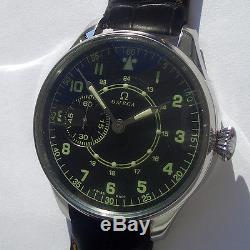 Rare Big Military OMEGA Swiss Wristwatch in Steel Case Aviator Pilots WWI