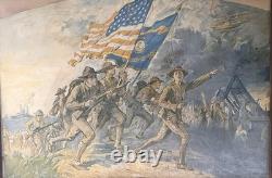 Rare Original 1917 WWI Marines Fight, American Flag Poster Style Military Poster