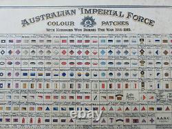 Rare Original Australian Aif Ww1 Colour Patch Honours Chart Light Horse Etc