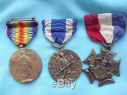 Rare Original Usn Medals Numbered Grouping Campaign Engraved Good Conduct Ny Ww1