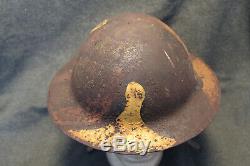 Rare Original WW1 U. S. Army Field Camo Painted Combat Helmet withLiner & Strap