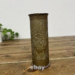 Rare Vintage World War One Trench Art Engraved France 1914 / 1918 Flowers Shell