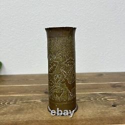 Rare Vintage World War One Trench Art Engraved France 1914 / 1918 Flowers Shell