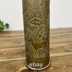 Rare Vintage World War One Trench Art Engraved France 1914 / 1918 Flowers Shell