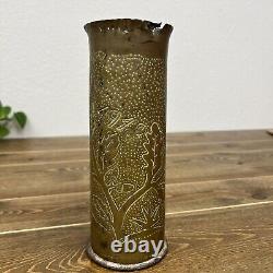 Rare Vintage World War One Trench Art Engraved France 1914 / 1918 Flowers Shell