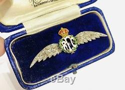 Rare WW1 Royal Flying Corps 15ct Gold Diamond & Enamel Sweetheart Brooch