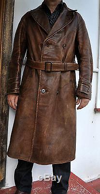 Rare WWI Antique Vintage Full-Grain Leather Trench Coat Aust Made Sz S ...