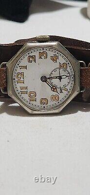 Rare WWI Octagonal Shaped Trench Watch withShrapnel Screen 7J Beleco Swiss