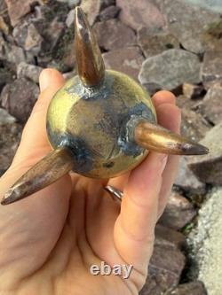 Rare WWI / WWII Trench Art Brass Shell Casing Vase Bird Embossed 3 Legged Stand